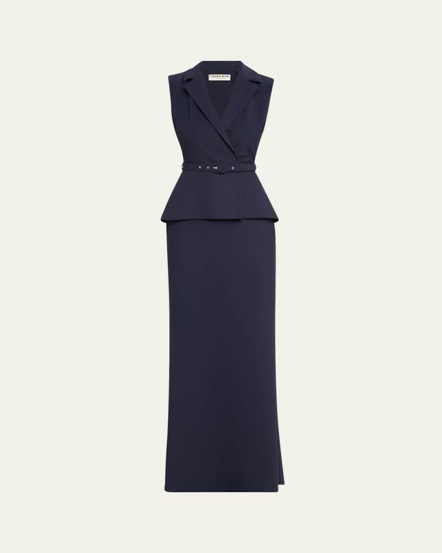 Thadira Belted Peplum Column Gown
